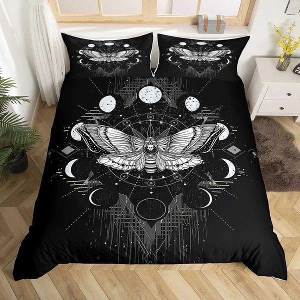 Death Moth Down Duvet Set Large Galaxy Sun Moon Polyester Comfort Set Bohemian Gothic Skull Bedding Set X241029