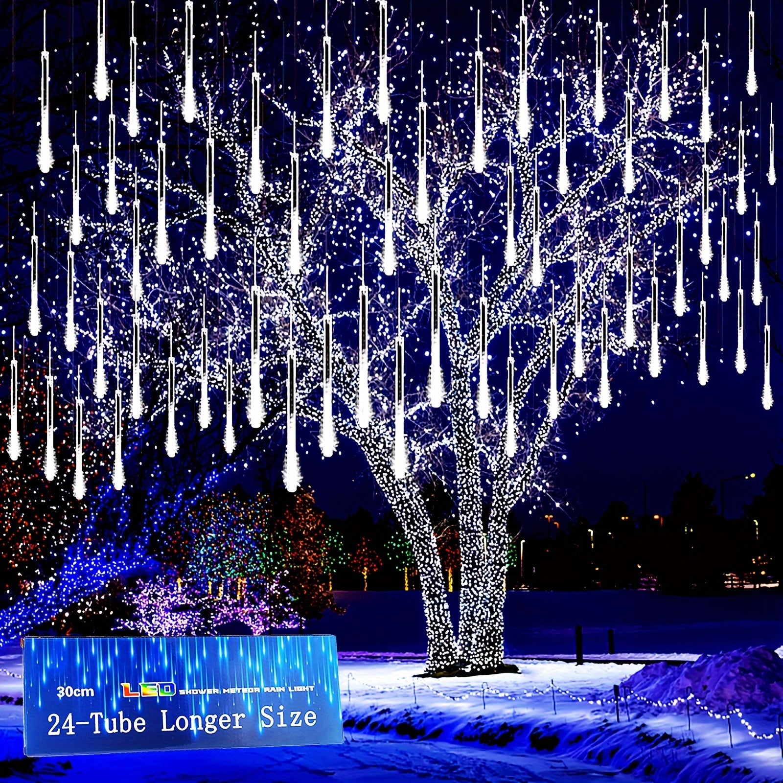 TEMU Christmas Lights Outdoor, 24 Tubes ( To 3 Sets Of 8-tubes) Lights Snow Falling Icicle Lights For Tree Halloween Decoration Wedding Party Window,