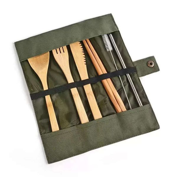 Bamboo Set Wooden Teaspoon Dinnerware Fork Soup Knife Catering Cutlery Sets With Cloth Bag Kitchen Cooking Tools Utensil Fy3896 Gg1014x s