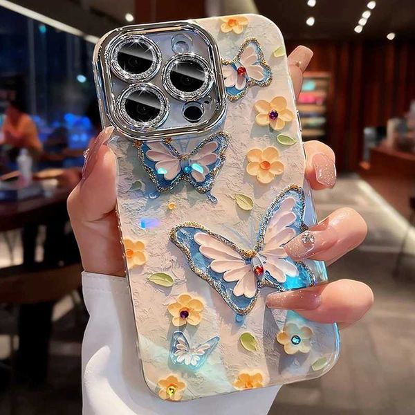 Phone case Luxury Butterfly Flowers Laser Glitter Phone Case For iPhone 11 12 13 14 15 16 Pro Max Plus Diamond Shockproof Bumper Cover Z2410