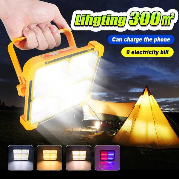 Newest Rechargeable Solar Flood Light Portable LED Fishing Tent Light Solar Emergency Night Market Light Outdoor Camping Lantren Y240820