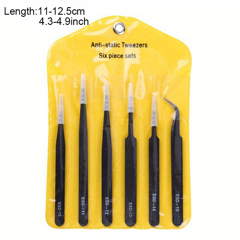 TEMU 6pcs-set Esd Curved Fine Tip Anti-static Tweezers Set Tweezers Repair Hand Tools For Diy Scrapbooking Card Making