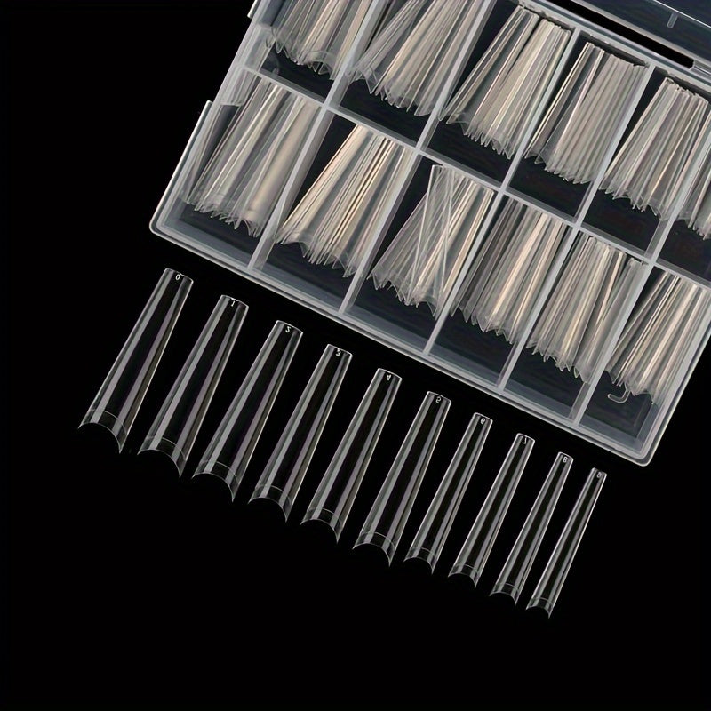 TEMU 240pcs Long Square Shape Nail Tips Set - Transparent Glossy Finish, French Coffin Style, Half Cover Extra Long Nail Tips For Women -