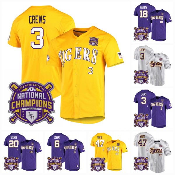 Dylan Crews 2023 CWS Champions LSU Tigers Baseball Jersey Tre Morgan Thompson White Paul Skenes Ty Floyd Thatcher Hurd Garrett Edwards Guidr