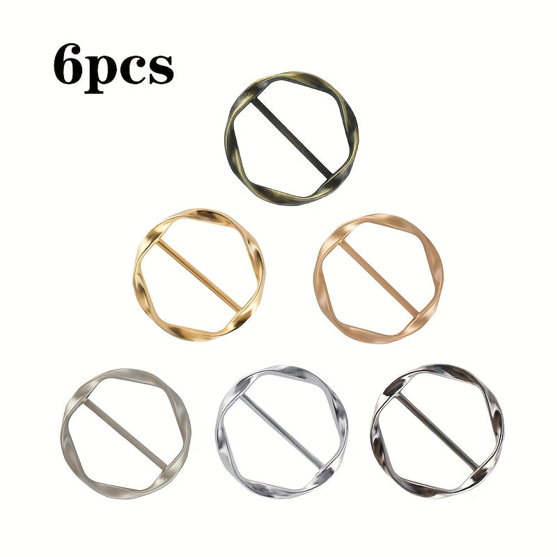 TEMU 6pcs Silk Scarf Ring Clip, T-shirt Tie Ring Clips For Women, Metal Scarf Ring And Slide Tshirt Twist Knot Clip Clothing, Women Dress Accessories