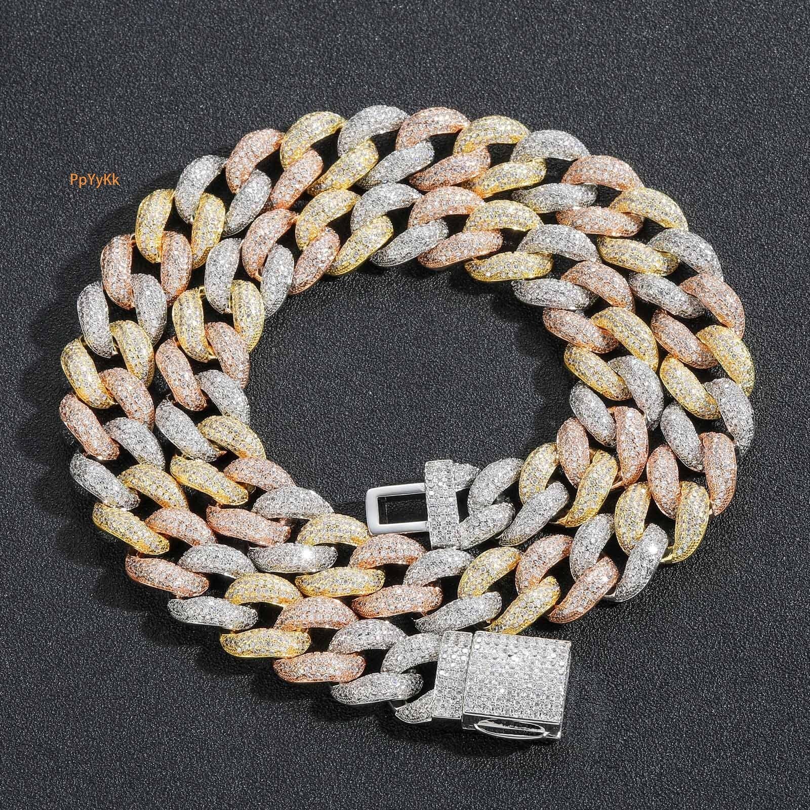 Hip Hop 15mm Bubble Chain Three Color Cuban Chain VVS Moissanite Luxury Trendy Brand Pass the diamond tester