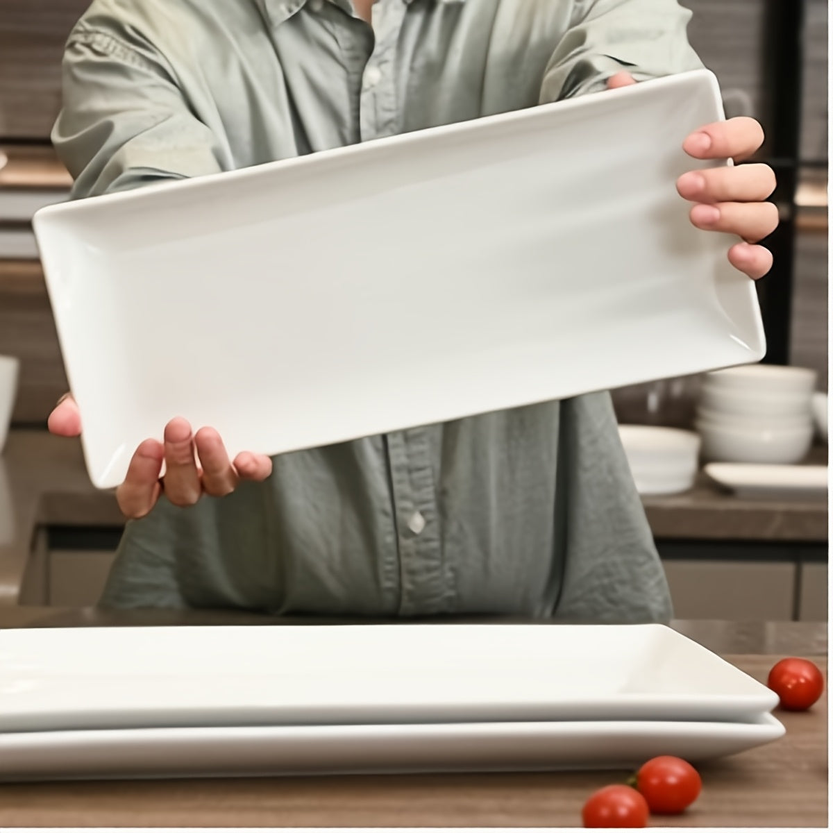 TEMU 3-piece Set White Plates, 14-inch Large Porcelain Dinnerware , Party Dishes For Appetizers, Buffets, Snacks, Steak, Fruit & Pasta