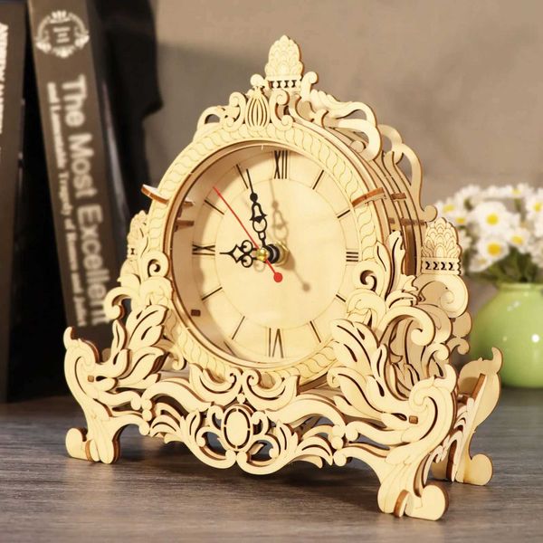 3D Wooden Puzzle Clock Model Kits Building Kits Desktop Clock DIY Architectural Building Blocks Creative Gift Home Decor for FamXJ241120