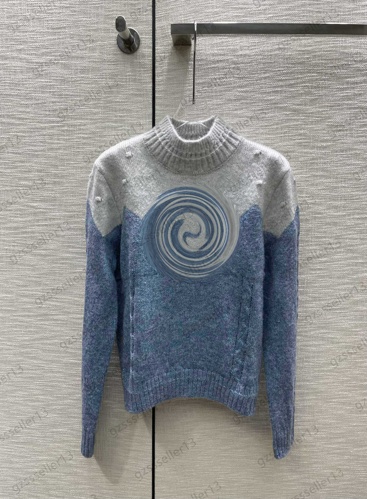 Brand Womens Sweaters Color Matching Chest Logo Print Pullover Knit Sweater Thread Standing Collar Long Sleeve Standard Knitwear Women Apparel 2 Col