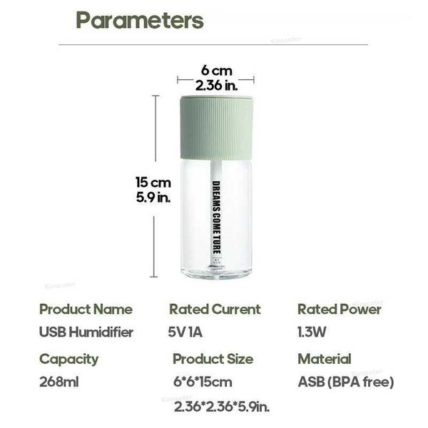 Humidifiers Portable mini humidifier bedroom perfume diffuser mute USB electric essential oil humidifier 268ml household car air purifier M2