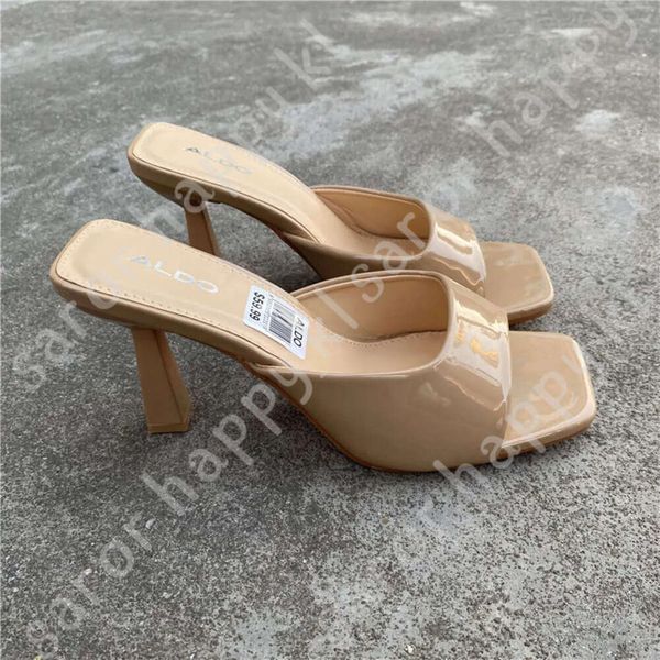 Elegant Girls High Heel Sandals Slippers .Stiletto Heel,Square Toe Casual Party Summer Women Mules Heels Shoes 424