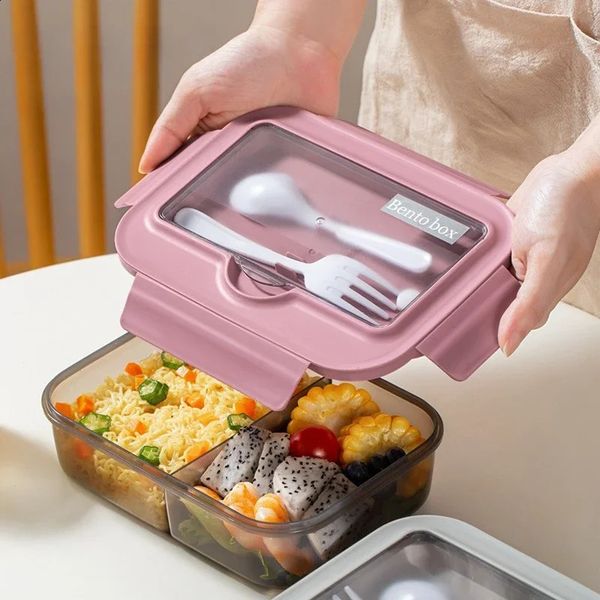 Lunch Box with Tableware for Office Workers Square Divided Microwave Oven Bento Box Leakproof Food Container for Picnic Camping 240827