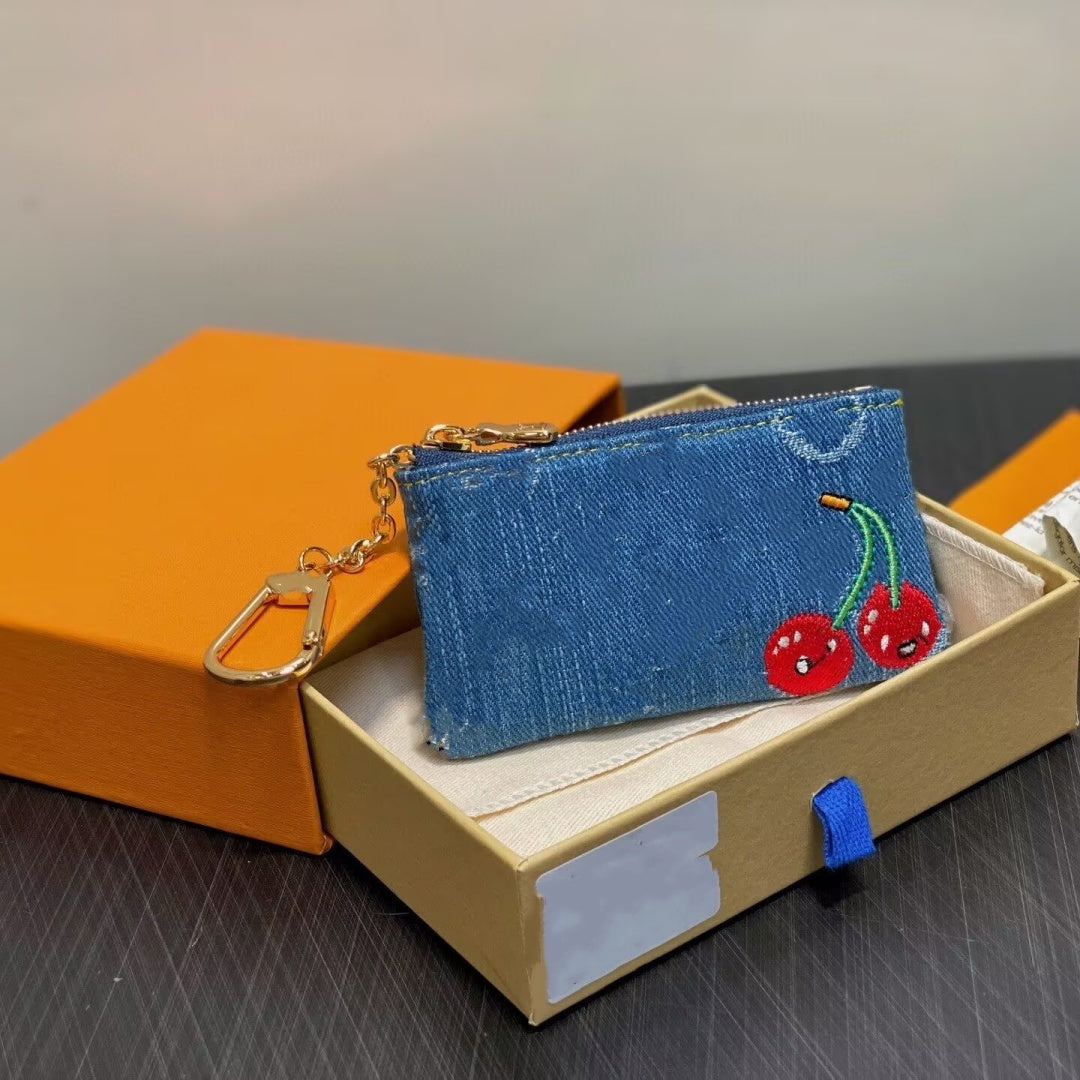 high quality Luxurys Denim Wallet cherry Designer Wallet Men&#039;s Women&#039;s Zipper Wallet Mini purse designer bag Card Holder Coin Wallets Key