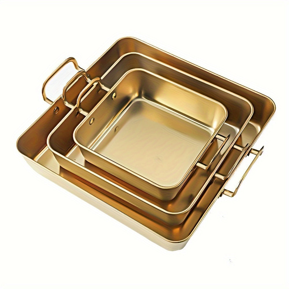 TEMU Set Of 3 Pieces, Double-eared Plate Cake Plate Square Baking Dish Casserole Baking Dish Cookie Plate Baking Bread Plate Oven Stainless Steel