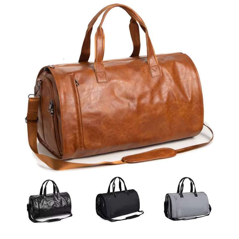 DHGadgets Wholesale High Quality Outdoor Lage Travel Shoulder Business Suit PU Leather Garment Duffel Bag