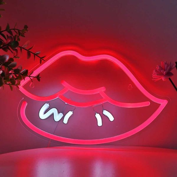 1pc 5V USB powered red and white lipstick LED wall art neon sign for room family party bar club gallery decoration 11.61 inches * 7.28 inche