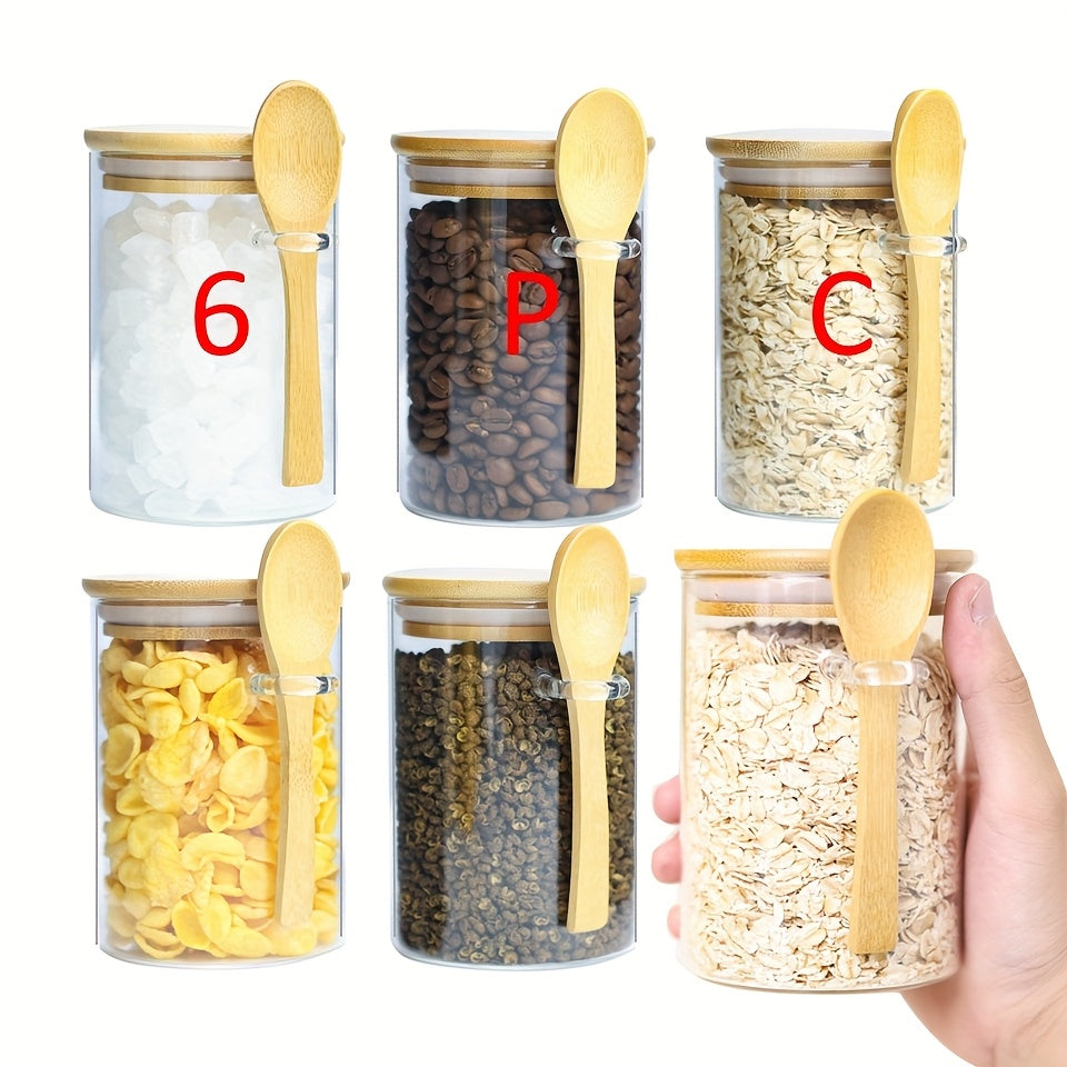 TEMU 6 Pack 18oz Glass Jars With Bamboo Lids & Spoons - Borosilicate Glass Pantry Containers, Dishwasher Airtight Storage Jars For Coffee, Tea,