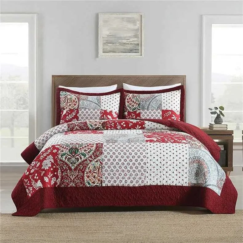 Solid Embroidered Bedspread Quilt Set 3pcs Quilted Bedding Cotton Quilts Bed Covers Pillowcase Blanket King Queen Size Coverlets 252033 ROO2