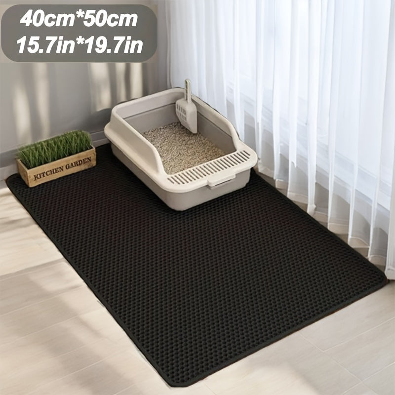 TEMU Double-layer Eva Cat Litter Mats In Specifications And Are , Anti-carrying Litter Control Mats, Black- Light Gray- Dark Gray, For Cat Litter