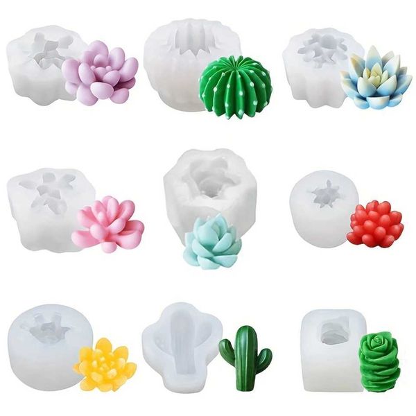 9pcs 3D Silicone Succulent Plant Chocolate and Candy Molds - Perfect for Baking and Fondant - Kitchen Gadgets and AccessoriesC241030