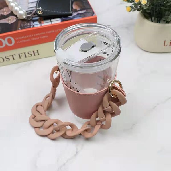 Other Kitchen Dining Bar PU Leather Milk Tea Fashion HandHeld Holder Detachable Chain Outdoor Picnic Portable Coffee Cup Outer Packing Bag N
