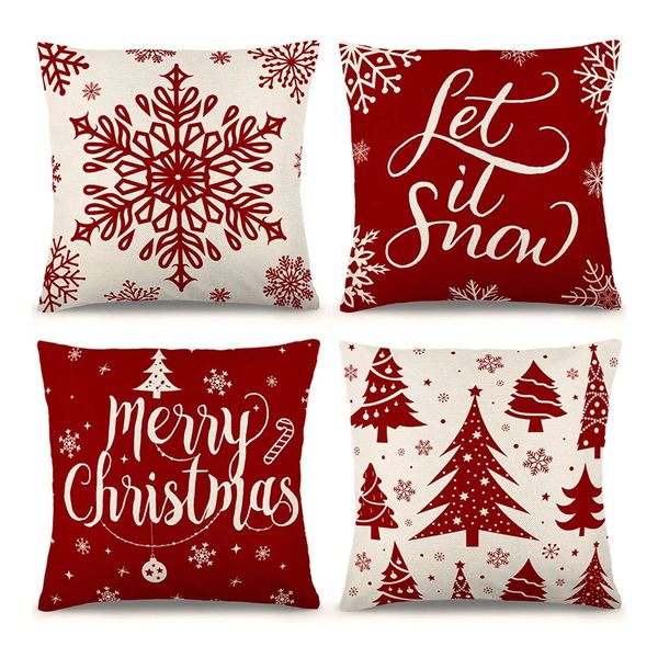 4Pcs 45x45cm Red Christmas Cushion Cover Winter Holiday Decor Pillowcase 2025 Decorations for Home Xmas Year 241210