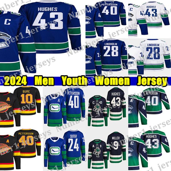 #43 Quinn Hughes Reverse Retro hockey jersey #28 Elias Lindholm Elias Pettersson Brock Boeser Andrei Kuzmenko Casey DeSmith Trevor Linden J.