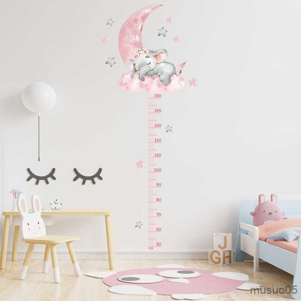 Kids&#039; Toy Stickers Large Sleeping Elephant Bear Moon Height Wall Stickers for Kids Room Chart Animals Ruller Wall Decals Home Decor