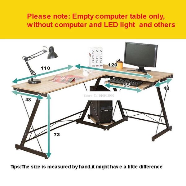 L-Shape Office Writing Desk Corner Computer Desk Wood Right-angle PC Laptop Table Home Furniture Gaming Study Table Steel Frame