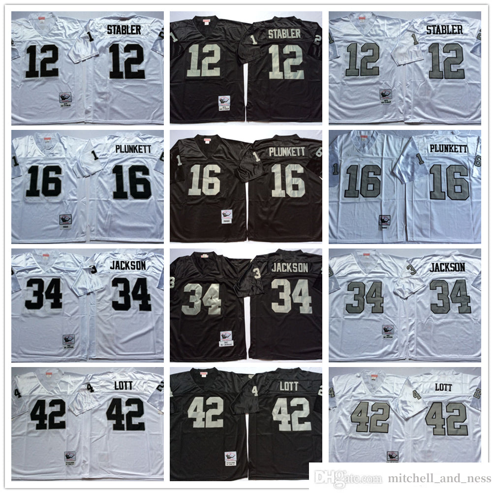 college 75th Throwback Vintage Football 34 Bo Jackson Jerseys Retro Stitched 12 Ken Stabler 16 Jim Plunkett 42 Ronnie Lott Jersey College Black Silv