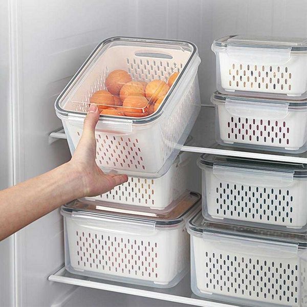 Storage Boxes Bins Refrigerator Storage Box Fridge Organizer Fresh Vegetable Fruit Boxes Drain Basket Storage Containers Pantry Kitchen Orga