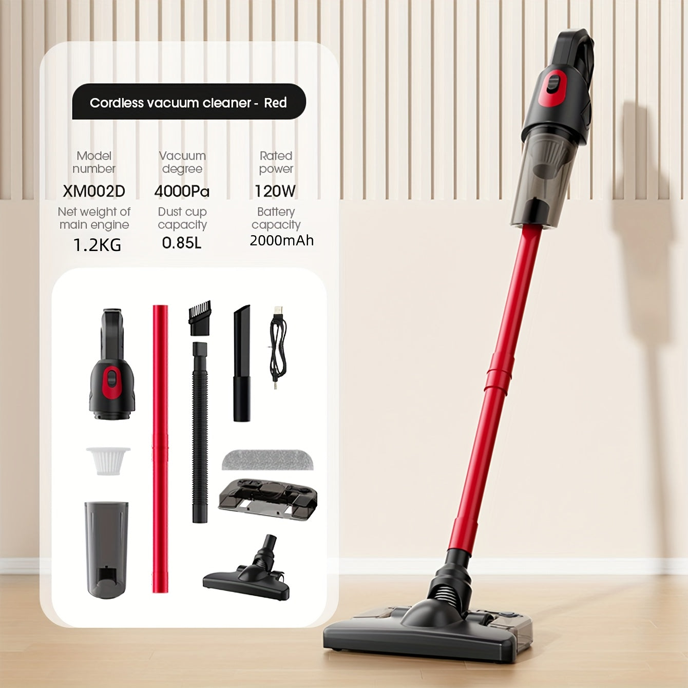 TEMU Car Accessories Cordless Vacuum Cleaner, Handheld Stick Lightweight 2-in-1 Vacuum Cleaner, Suitable For Household Cleaning Of Pet Hair, Hardwood