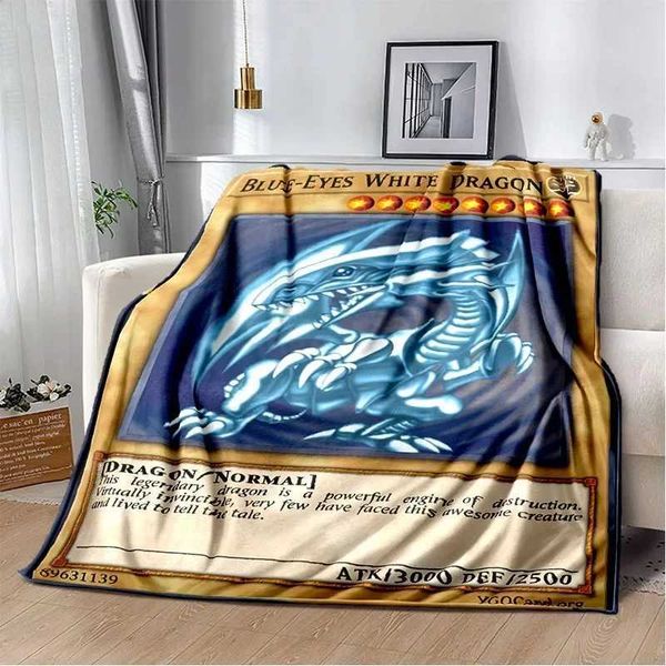 Anime Yu Gi Oh Card Throw Blanket Blue Eyes White Dragon Anime Cartoon Soft Plush Blanket Bedroom Bedspread Home Decor Y240829