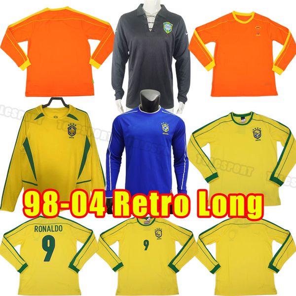 Long sleeve Brasil soccer jerseys retro shirts Carlos Romario Ronaldinho camisa de futebol BraziLS RIVALDO ADRIANO JOELINTON HOME Goalkeeper