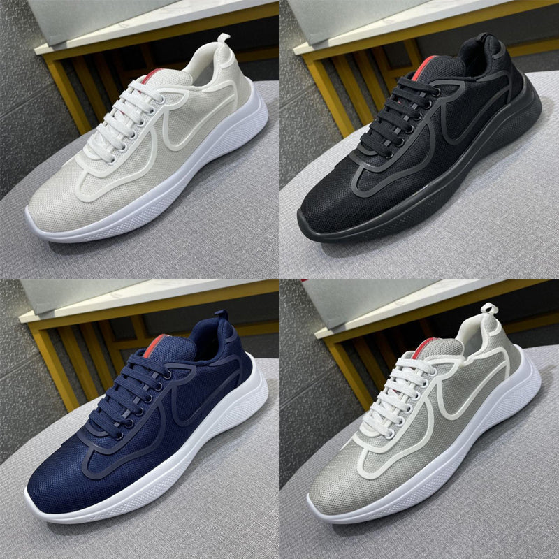 Men Bike Fabric Sneakers Casual Shoe Mesh Rubber trim Flat Shoes Runner Trainers Black White Lace-up Nylon with box NO309