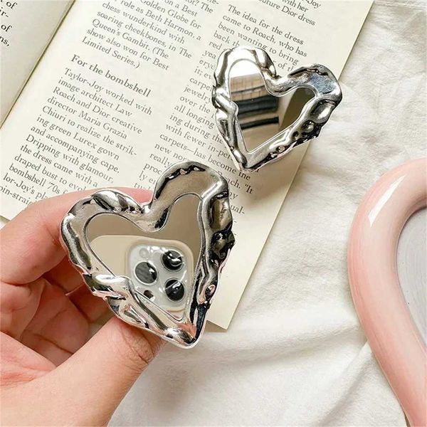 INS Korea Silver Heart Grip Tok Mirror Luxurious Finger Holder Griptok Mobile Stand Cellphone Support Smart phone Accessories Y240806