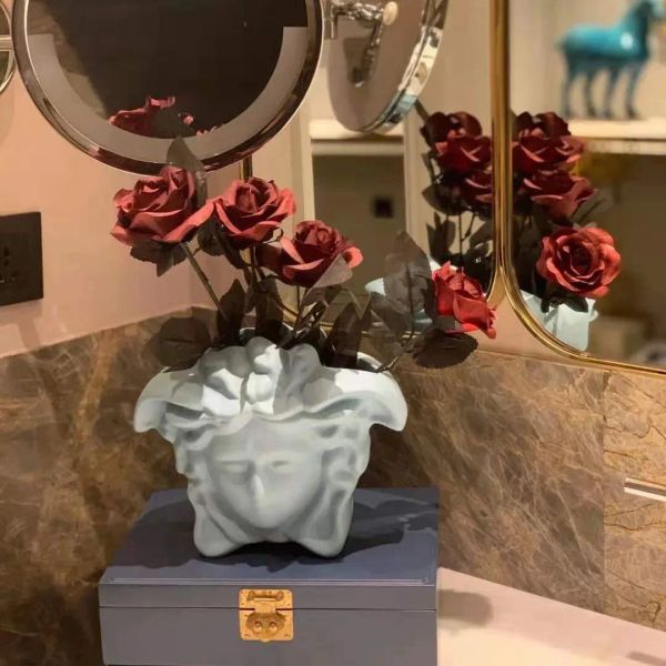 Nordic Human Face Resin Vase Medusa Flower Arrangement Gorgon Dried Office Home Interior Decor