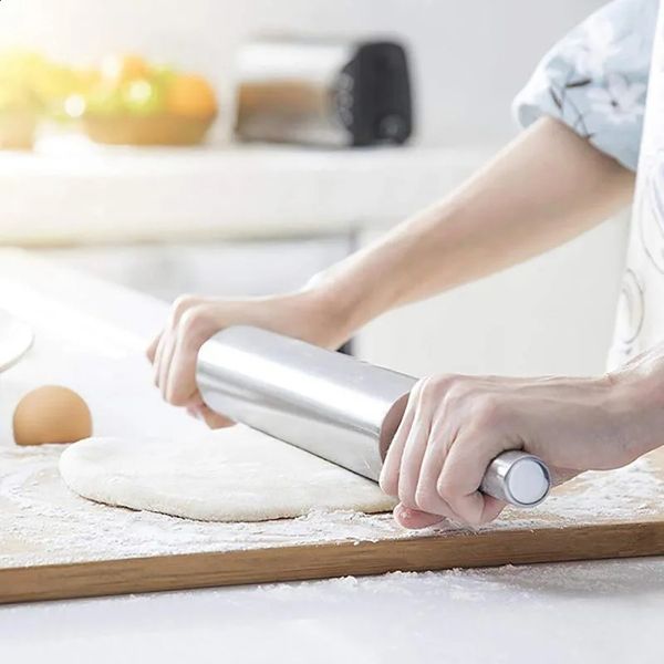 Stainless Steel Rolling Pin Non-stick Pastry Dough Roller Bake Pizza Noodles Dumpling Cookie Pie Making Baking Tools For Kitchen 250113