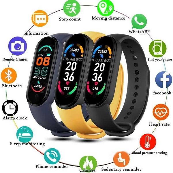 Hot Sale M6 Smart Wah Mens Wens Mtifusion Wahes Fitness Bracelet Tracker Speed Monitor Waterproof Exercise Smartwah Band T241114
