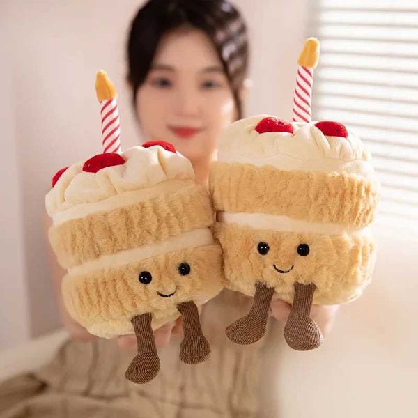 Lifelike Strberry Cake Plush Toys Cute Stuffed Fruit Snack Plush Birthday Cake Candle Par Decor Gift for Kids Baby Z250117