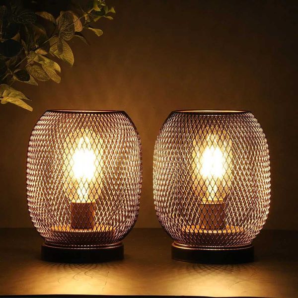 2Pcs Metal Cage Table Lamp Round Shaped LED Lantern Battery Powered Cordless Lamp for Weddings Party Home Decor Candle Holder Y240823