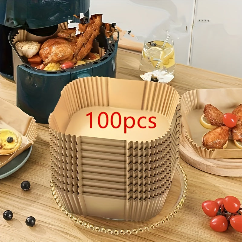TEMU 50pcs+50pcs Non Stick Air Fryer Liner For Baking, Roasting, And Microwave Ovens - Easy To Clean, Single Sheet Paper For Cooking - Hotel And