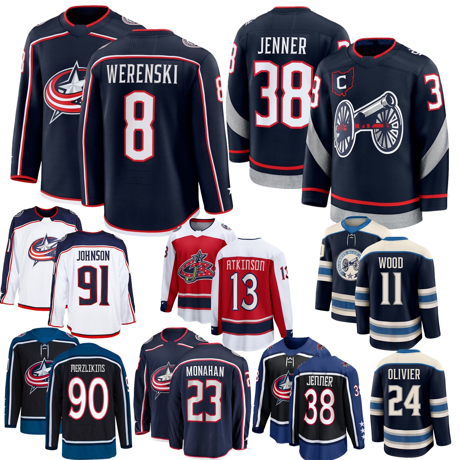 ColumbusS Hockey Jersey Boone Jenner Blue Jackets Zach Werenski Merzlikins Adam Fantilli Sean Monahan Kent Johnson Marchenko Mateychuk Gaudreau Coyl