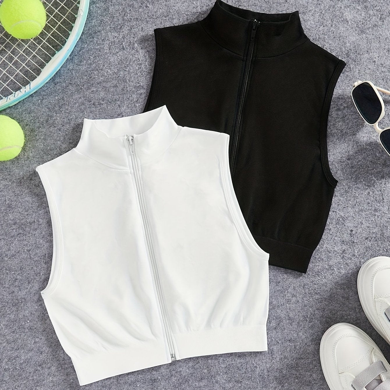 TEMU 2pcs Women' -up Sports Tank Tops - Stretchy, Non-see-through Activewear For Fitness & Training