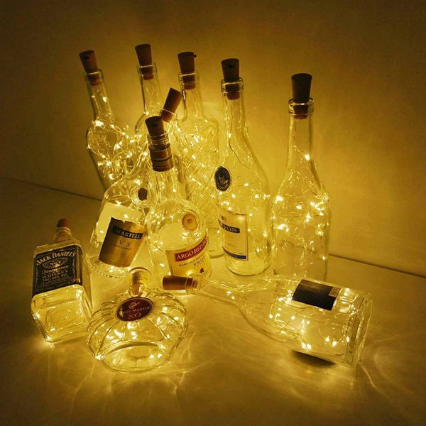 Wine Bottle String Lights Cork 20 LED Waterproof Battery Operated Cork Lights Silver Wire Mini Fairy Lights Liquor Bottles DIY Party Bar Chr