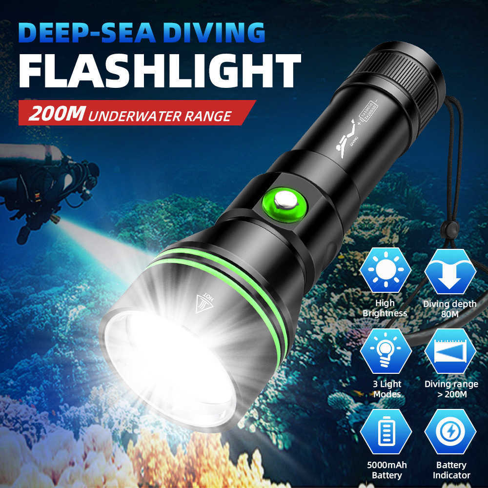 Diving P70.2 strong light long distance to catch the sea night diving emergency underwater lighting LED flashlight Free shipping