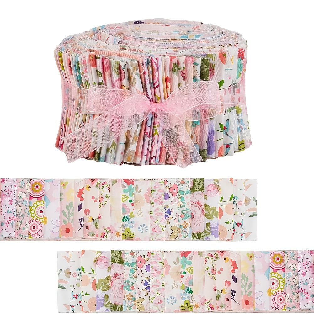 TEMU Roll Quilting Strips With Flower Pattern - 40pcs 2. Fabric For Crafting & Sewing | Diy Precut Strips For , Blankets & Home Decor