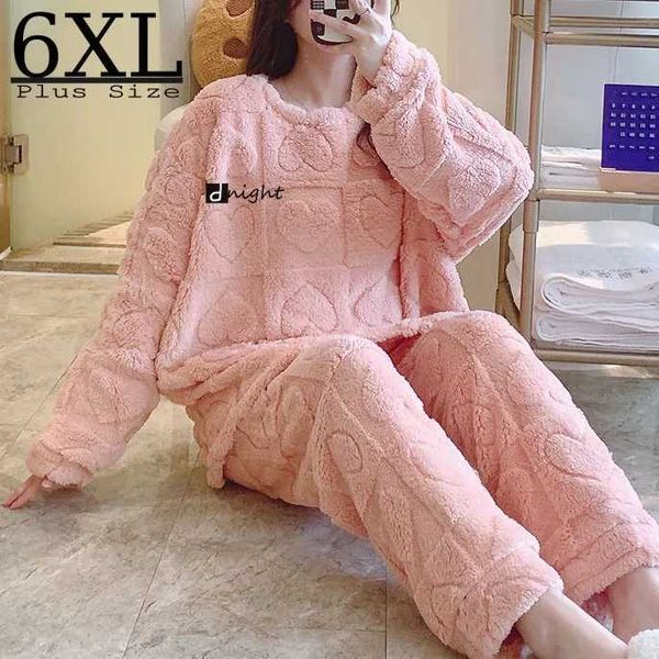 6XL Winter Womens Warm Pajama Set Coral Fleece Sleepwear Flannel Thick Cartoon Pajamas Oversized Home Clothes Oversized PyjamaC241209C250109