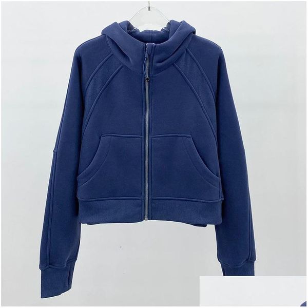 Yoga Outfit Women Brushed Fl Zip Hoodie Jacket Sportswear Lu98 Outfits Hooded Workout Track Running Coat With Pockets Outdoor Fleece Dhn6O