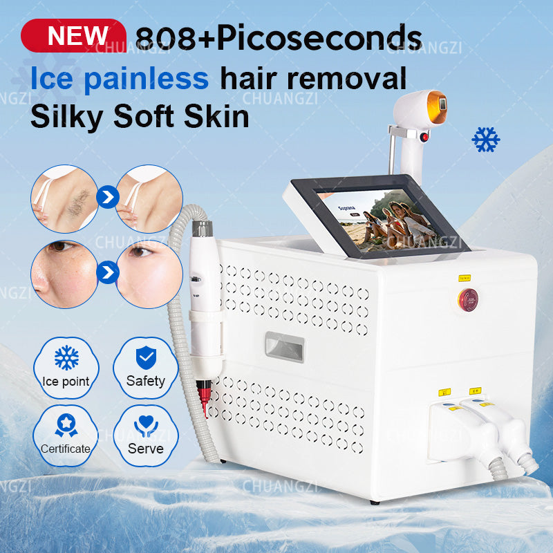 2-in-1 Titanium Ice Platinum 808 Diode Laser Hair Removal and Picosecond Laser Tattoo Melanin Removal Salon High Power